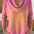 Women's Gradient Color Art Print Cowl Neck Sweater