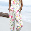 Women's  Vintage Flowers Art Print Casual 100% Cotton Wide Leg Jumpsuit
