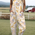 Women's Funny Butterfly Art Print Casual 100% Cotton Wide Leg Jumpsuit