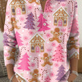 Beautiful Winter Christmas Tree House Painting Art Print Buttoned Cardigan Sweater