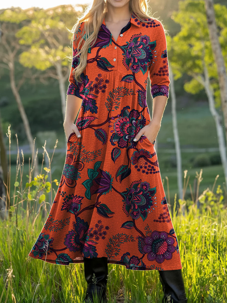 Women's Retro Geometric Colors Art Casual Print Women's Retro Flowers Pattern Colors Art Casual Print Dress