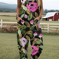 Women's  Vintage Flower Art Print Casual 100% Cotton Wide Leg Jumpsuit