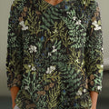 Pull vintage pour femme à imprimé floral, col Claudine, manches 3/4, style décontracté, R9VY