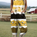 Women's Lovely Bees Pattern Art Print Casual 100% Cotton Wide Leg Jumpsuit