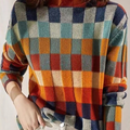 Women's Colorful Checkerboard Wool Knit Top