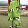 Women's Abstract Cow Art Print Casual 100% Cotton Wide Leg Jumpsuit