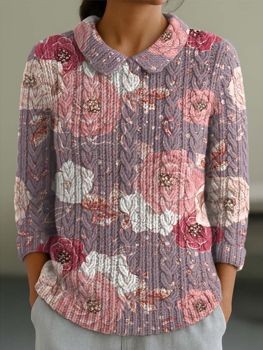 womens-vintage-floral-art-print-casual-peter-pan-collar-3-4-sleeve-sweater-b4ap