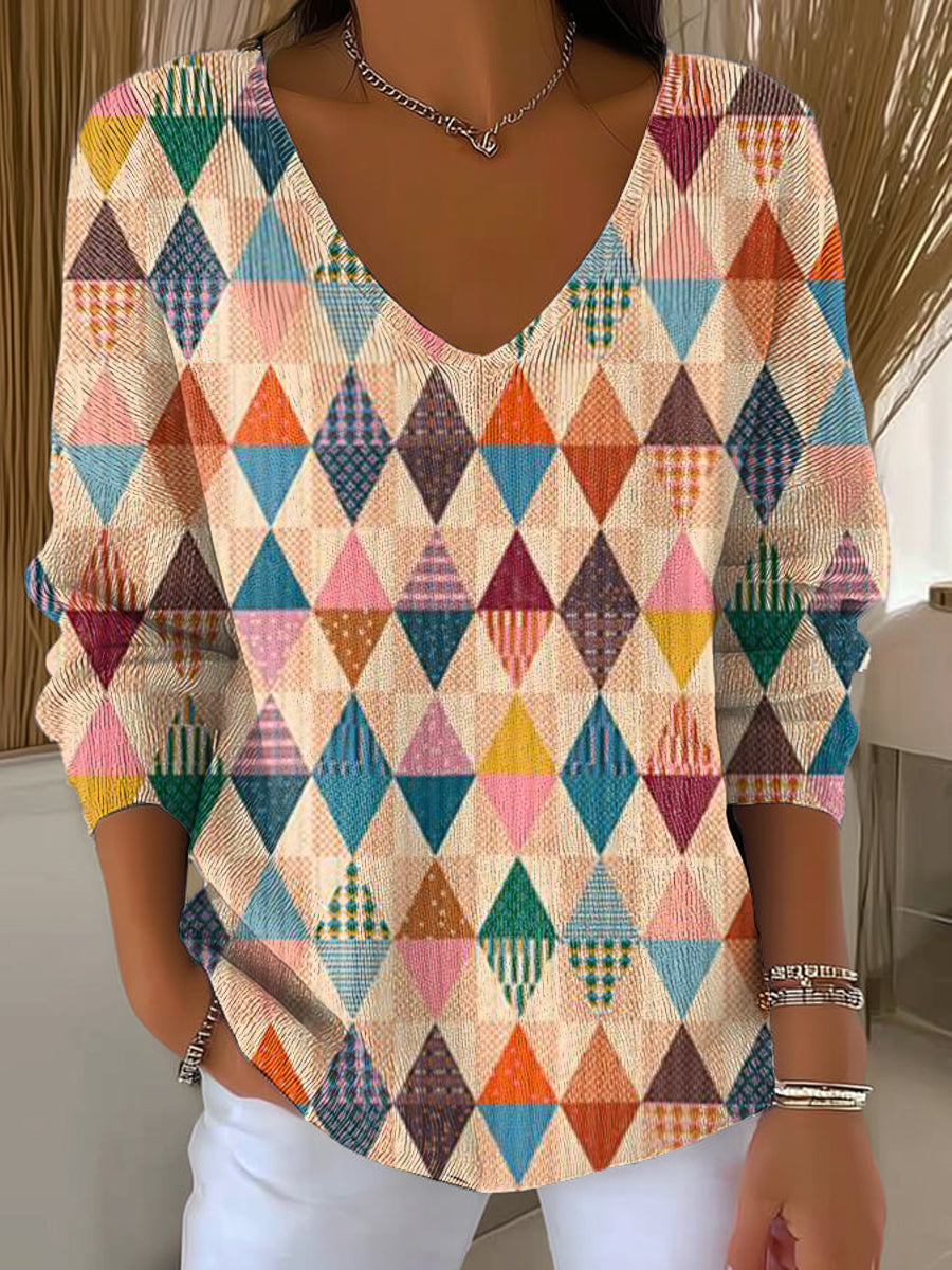 Women's Beautiful Colorful Diamond Painting Art Print Casual Pullover Sweater