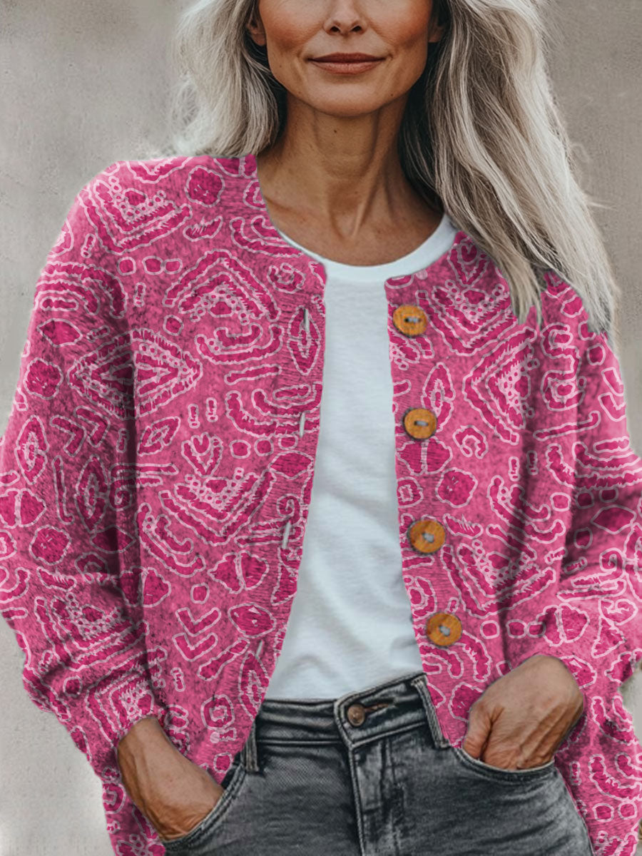 pink-casual-print-buttoned-cardigan-sweater
