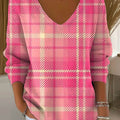 womens-pink-plaid-pattern-art-print-casual-pullover-sweater