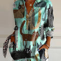 Women's Vintage Lovely Cats Art Print Casual Cotton Shirt