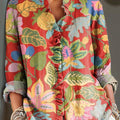 Women's Vintage Ethnic Floral Painting Art Print Casual Cotton And Linen Ruffle Shirt