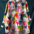 Women's Vintage Loving Heart Art Print Casual Cotton And Linen Shirt