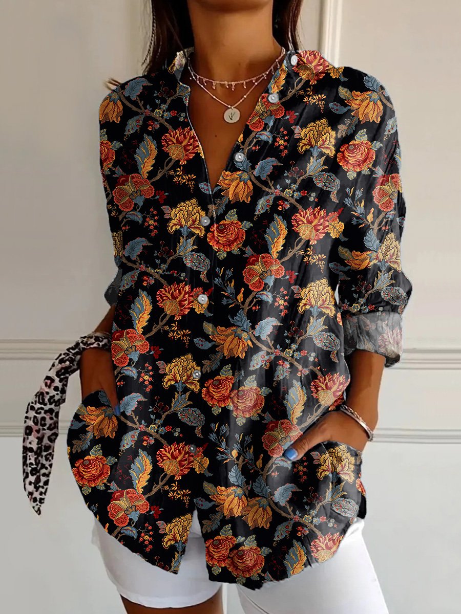 Women's  Japanese Art Print  Casual Cotton Shirt