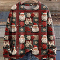 Vintage Christmas Seamless Pattern Print Casual Knit Pullover Sweater