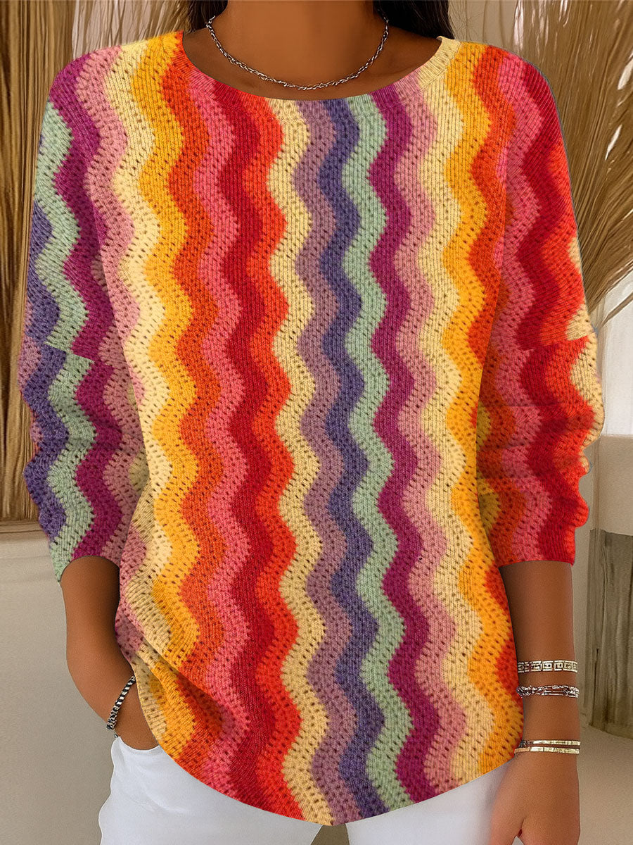 womens-vintage-rainbow-stripes-art-print-casual-pullover-sweater