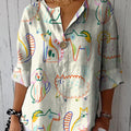 Women's Vintage Lovely Animals Art Print Casual Cotton Linen Shirt