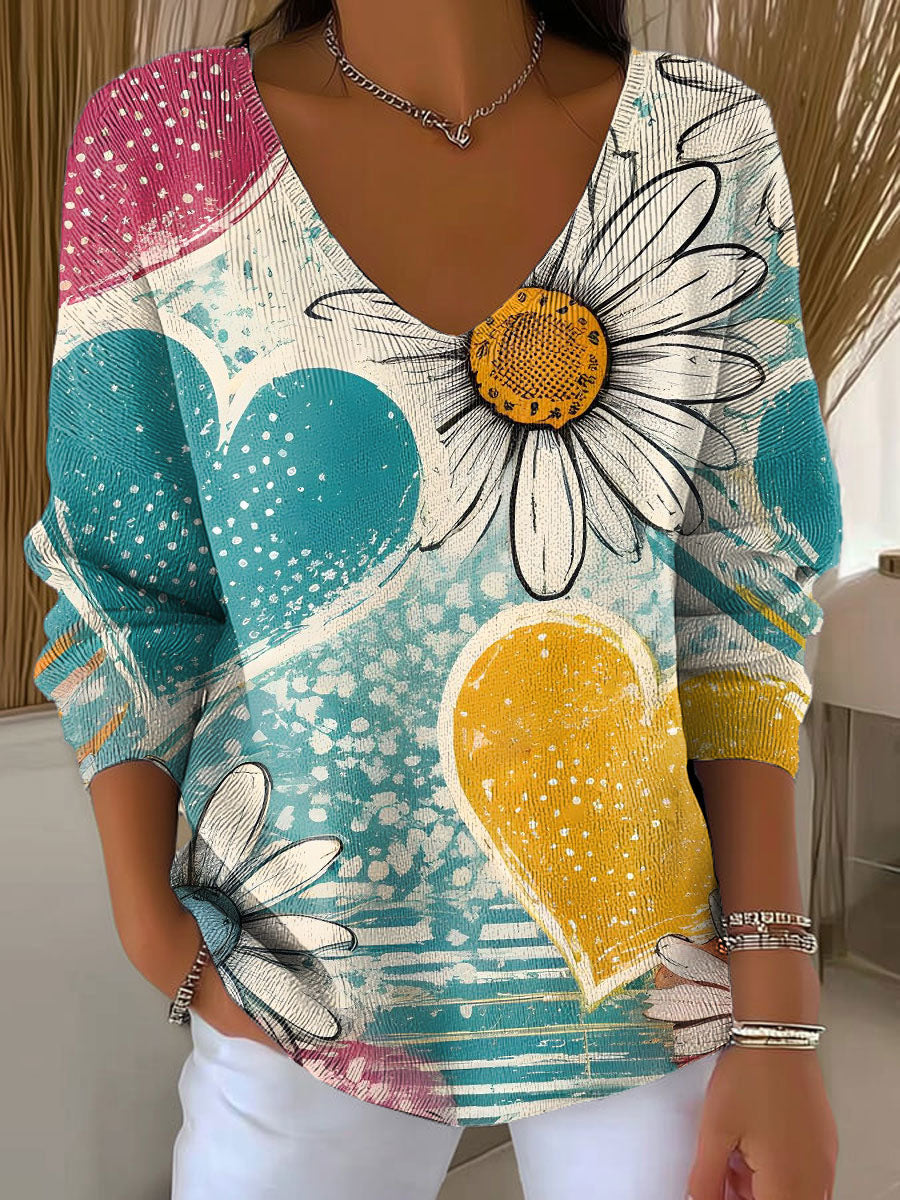 womens-white-flowers-minimalist-abstract-casual-print-pullover-sweater