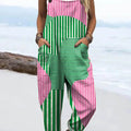 Women's Abstract Geometric Pattern Art Print Casual 100% Cotton Wide Leg Jumpsuit