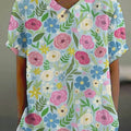 Women's  Flower  Art  Print Casual Cotton And Linen Shirt