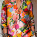 Women's Beautiful Colorful Abstract Floral Painting Art Print Casual Cotton And Linen Shirt