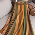 Women's Beautiful Multicolor Striped Painterly Art Print Cotton Skirt
