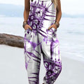 Women's Retro Abstract Texture Art Print Casual 100% Cotton Wide Leg Jumpsuit