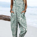 Women's Geometric Line Pattern Art Print Casual 100% Cotton Wide Leg Jumpsuit
