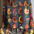 Women's Funny Chicken Art Print Casual Pullover Sweater
