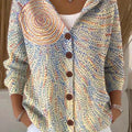 Women's Abstract Pattern Art Printed Casual Hooded Button Sweater