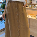 Women's Solid Color Elastic Waist Buttons Casual Pockets Linen Skirt