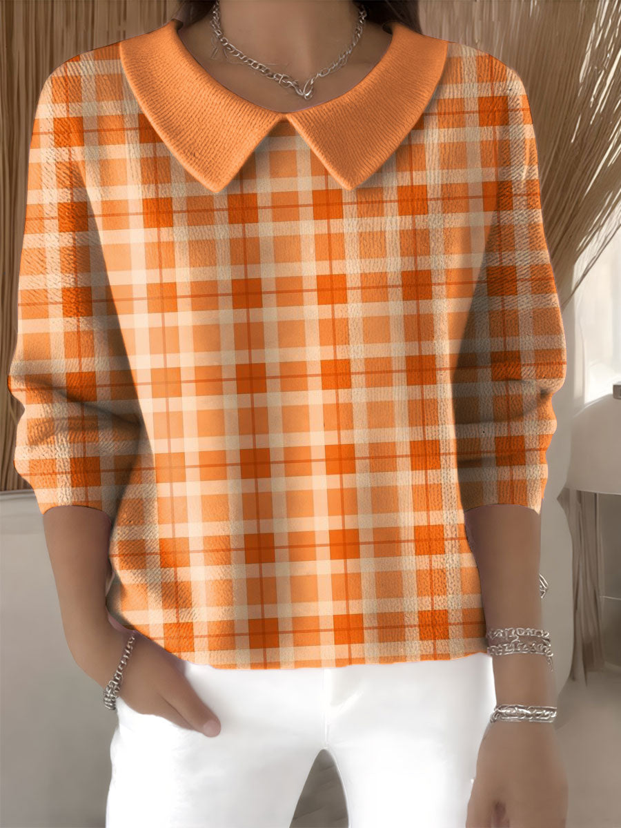 womens-halloween-plaid-pattern-art-casual-print-peter-pan-collar-3-4-sleeve-sweater-tmnf