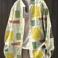 Women's Geometric Art Print Casual Cotton And Linen Shirt
