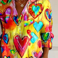 Women's Heart Art Leave Print Casual Cotton Shirt