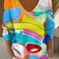 Women's Beautiful Abstract Bright Watercolor Graffiti Painting Art Print Casual Pullover Sweater