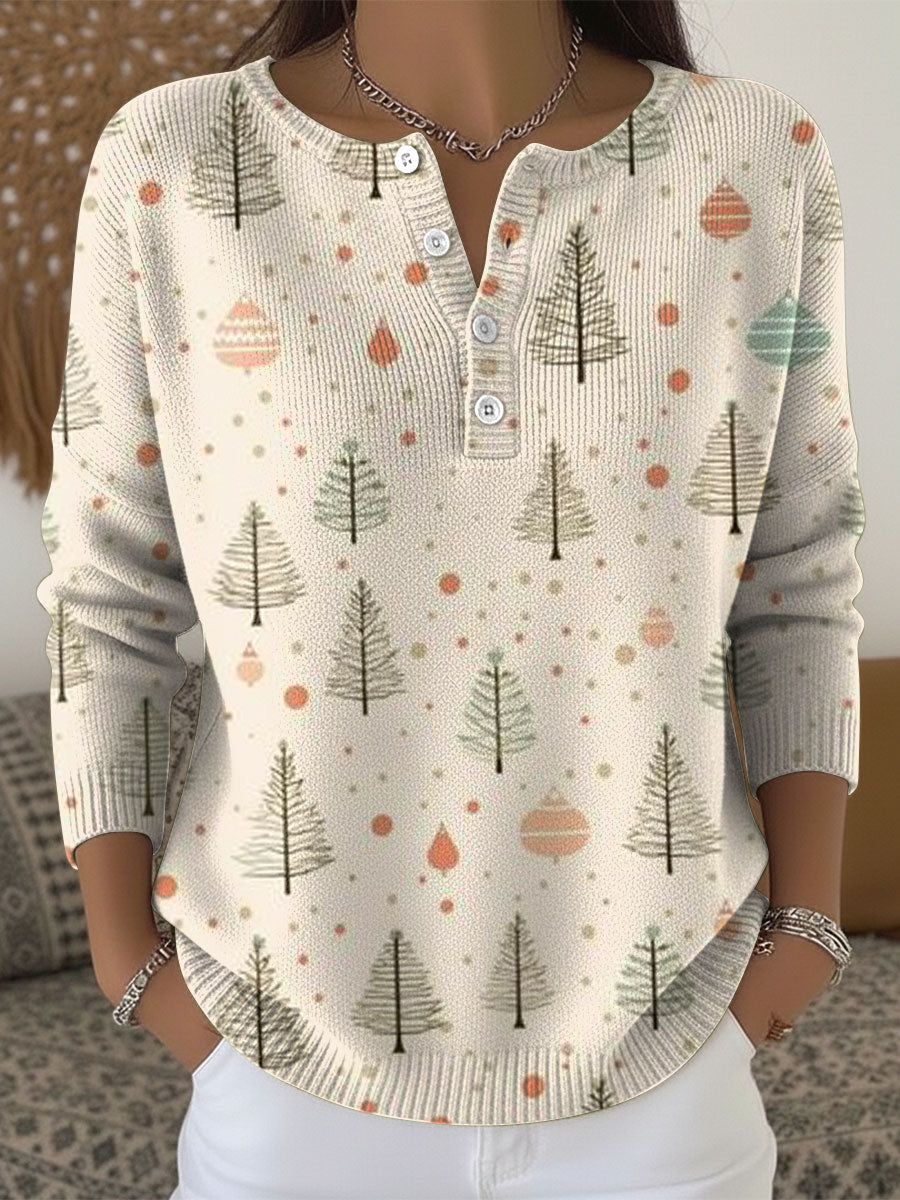 Women's Christmas Trees Pattern Art Print Buttoned Cardigan Sweater