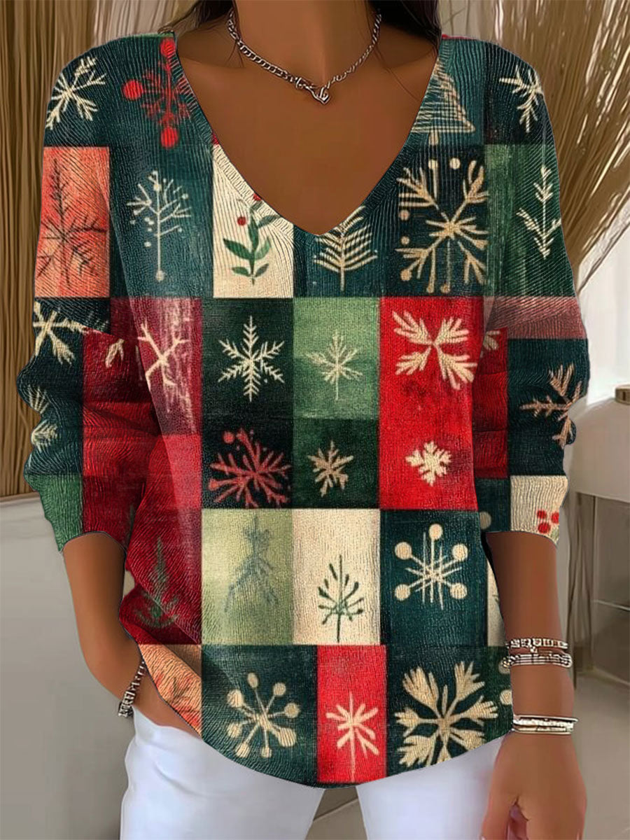 Women's Vintage Christmas  Art Print Casual Pullover Sweater