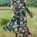 Women's Retro Flowers Pattern Print Art Print Long-sleeved Dress