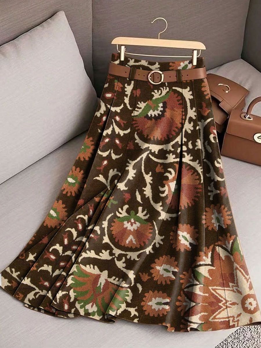 Women's Retro Flowers Pattern Casual Print Cotton Skirt