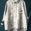 Chemise décontractée pour femme en coton et lin imprimé de motifs floraux et de baies, style vintage 