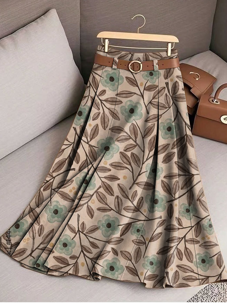 Women's Vintage Floral Painting Art Print Cotton Skirt