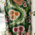 Women's Floral Pattern Art Print V-neck Casual Cotton T-shirt