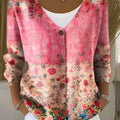 Colorful Flower Field Print Buttoned V-neck Cardigan Sweater
