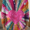 Women's Shiny Love Pattern Art Print Buttoned Cardigan Sweater