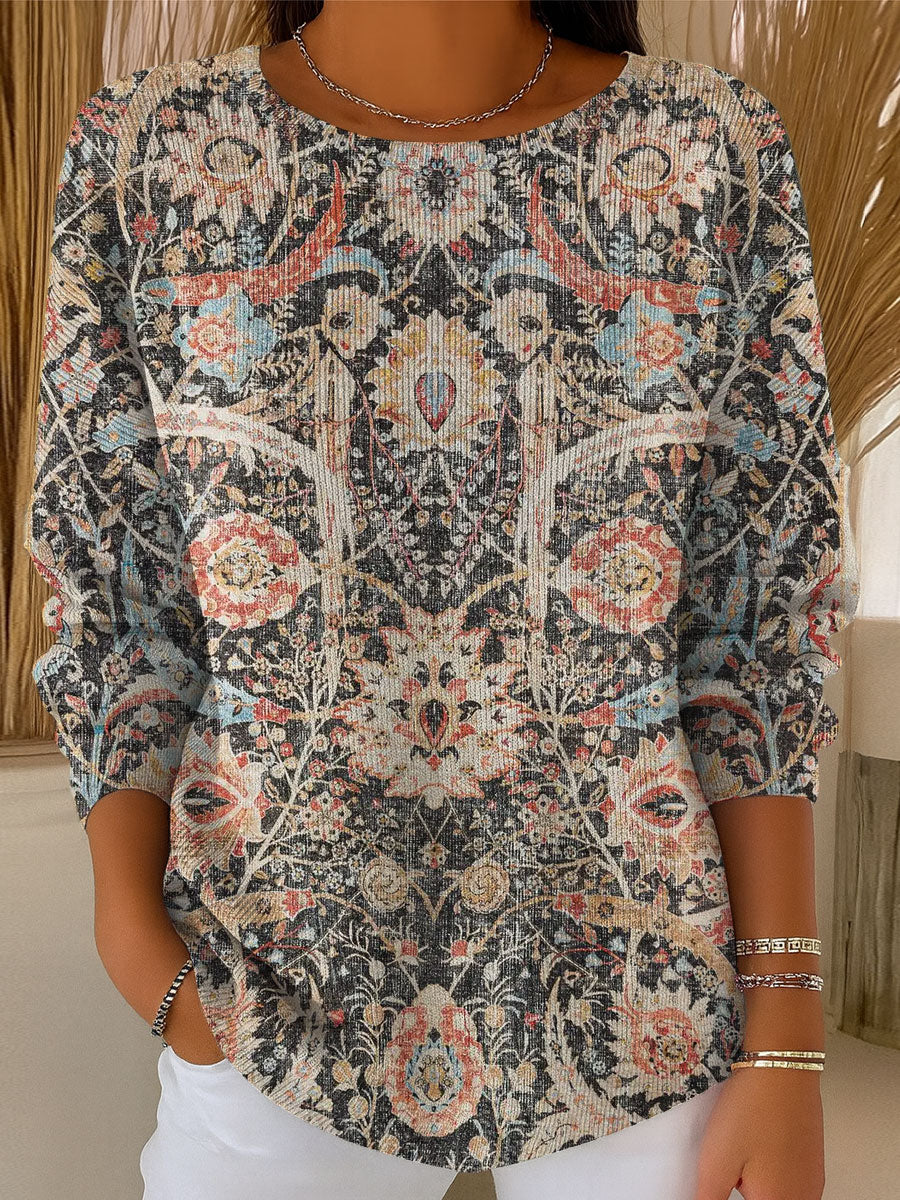 Women's Vintage Pattern Art Print Casual Pullover Sweater