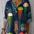 Women's  Jellyfish Art Print Casual Cotton Linen Shirt
