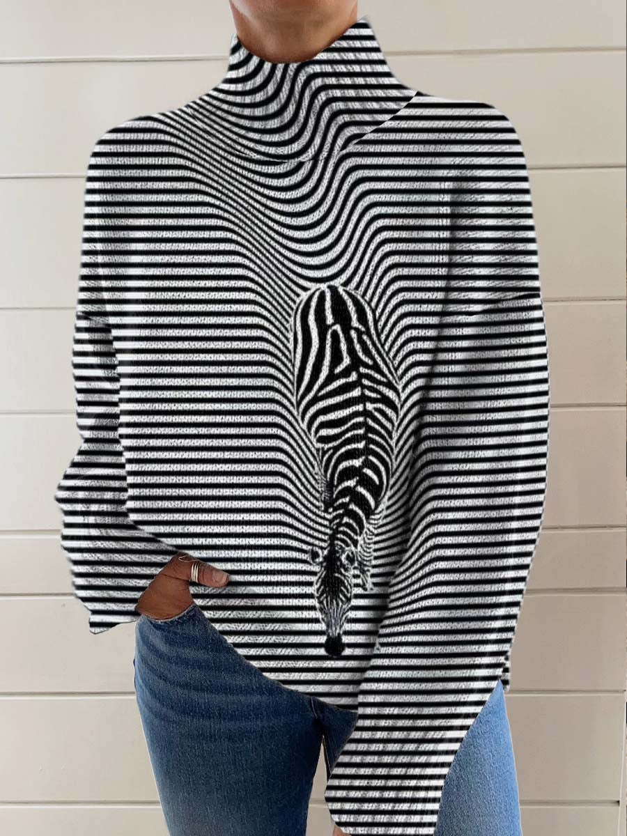 womens-lovely-zebra-art-print-knit-turtleneck-pullover-sweater