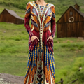 Autumn and Winter Chief Feather Crown Print Stretch Dress