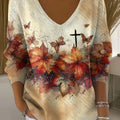 Women's Vintage Maple Art Print Casual Pullover Sweater
