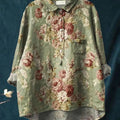Women's Vintage Floral Art Print Casual Cotton And Linen Shirt